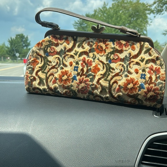 Graceline vintage chenille bag fall colors leather handle fully lined kiss lock - Picture 5 of 17